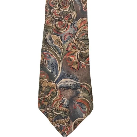 Karl Lagerfeld  Silk Tie Brown Beige Floral Italian Made Floral Design - Picture 1 of 3